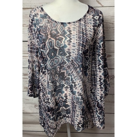 NWOT Maurices Geo/Aztec Print Lattice Back Blouse - Picture 2 of 7